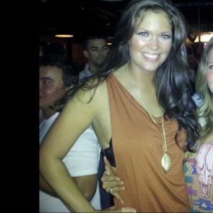 Burnt orange draped neck dress